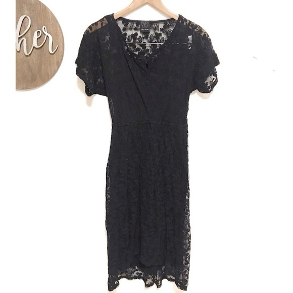 Ella Moss Black Lace Midi Dress A Line Size Small